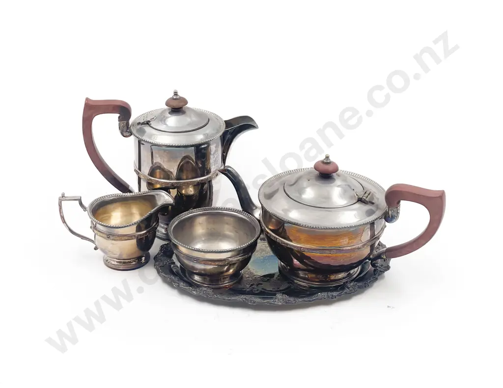 S/P Four Piece Tea Set and Tray Image 1++