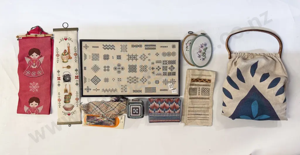 Framed Needle Work Assorted Sewing Gear Image 1++