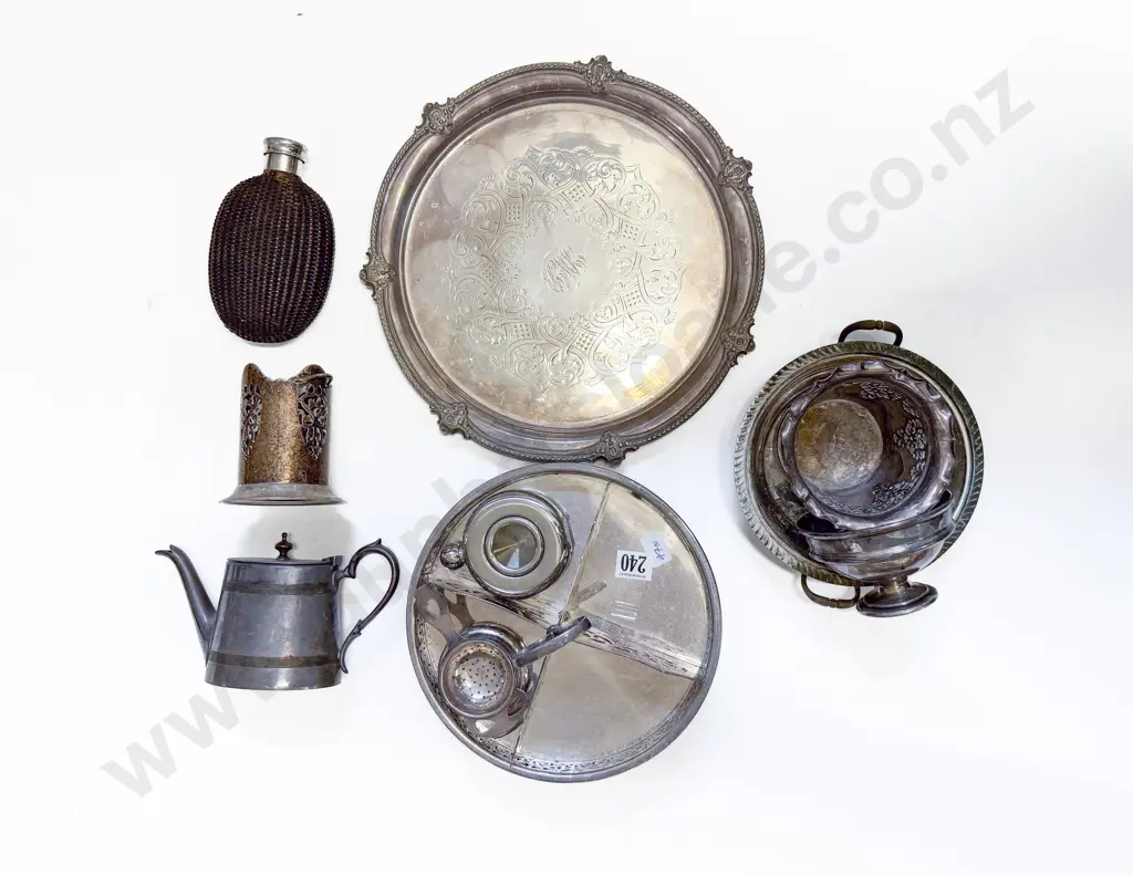 Collection Of S/Plate Including Hip Flask and Coasters Image 1++