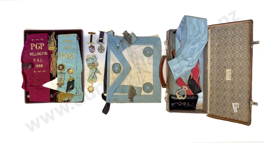 Various Lodge Aprons Ribbons and Medallions Image 1++