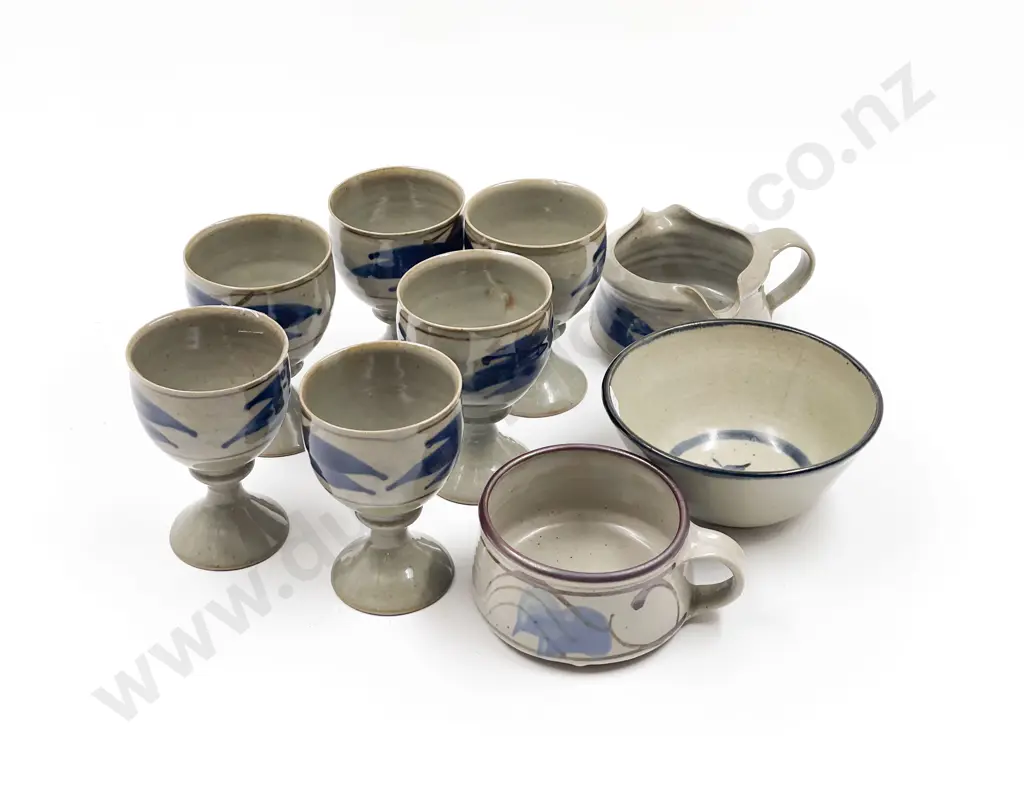 NZ Pottery Six Wine Goblets with Mug Bowl and Jug Image 1++