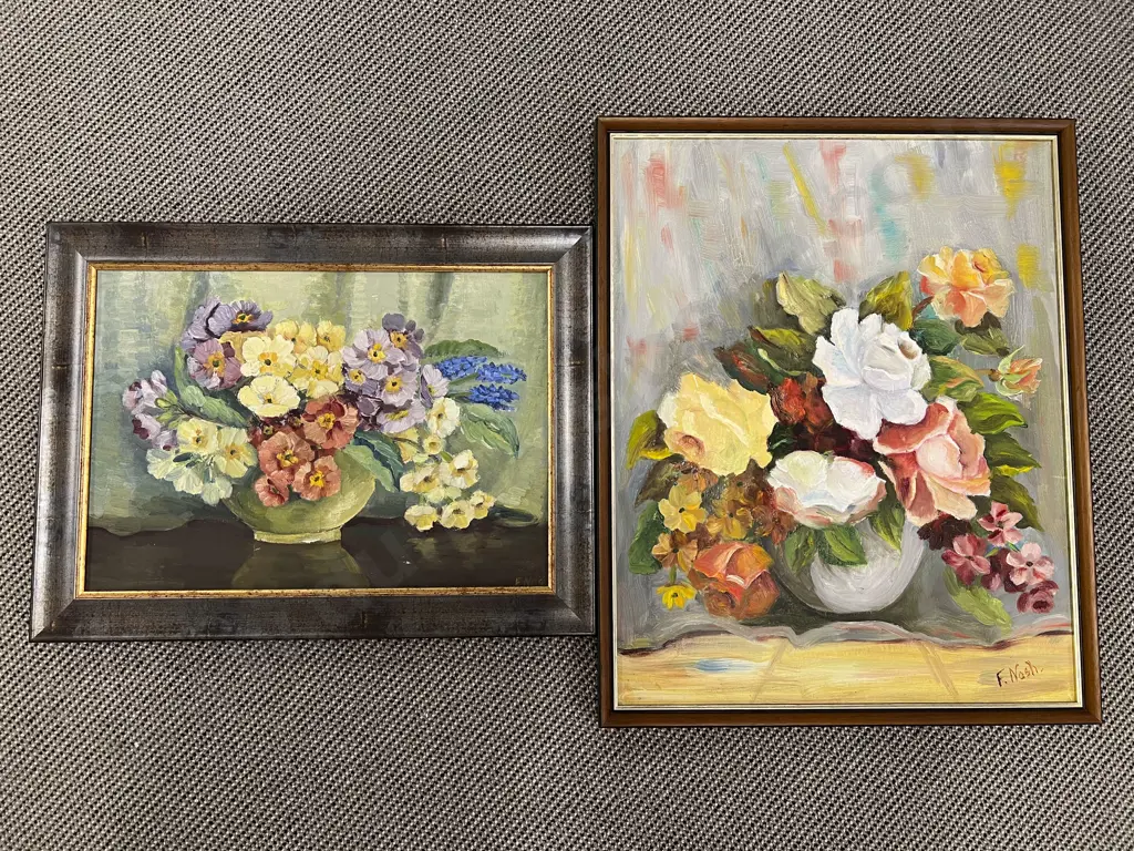 Two F. Nash Floral Still Life Oils Image 1++