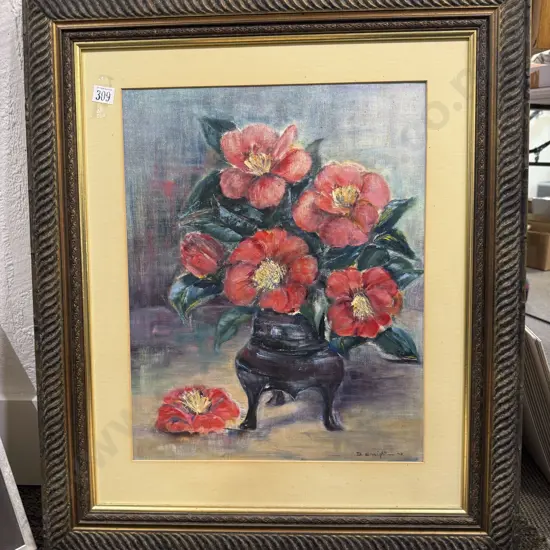 B. Enright - Floral Still Life together with Two Prints & Model Ship Display