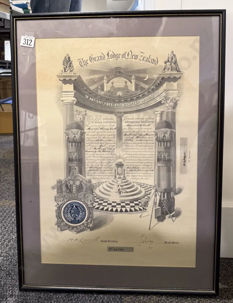 The Grand Lodge of New Zealand Vintage Acceptance Certificate Image 1++