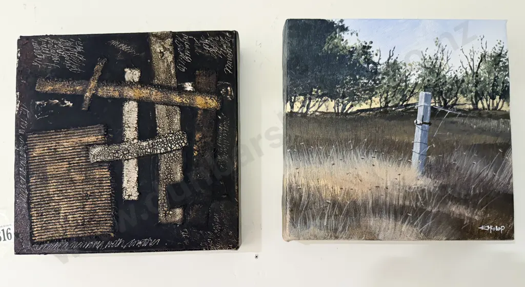 Kevin Hislop - "Tiger Hill" - Oil on Canvas together with Gail Gauldie Mixed Media Work Image 1++