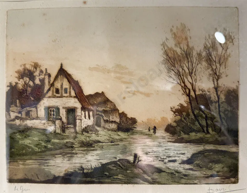Indistinctly Signed Dutch Coloured Etching Image 1++