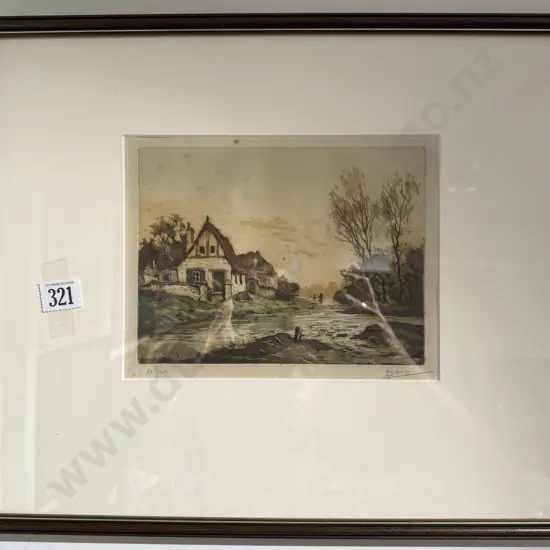 Indistinctly Signed Dutch Coloured Etching