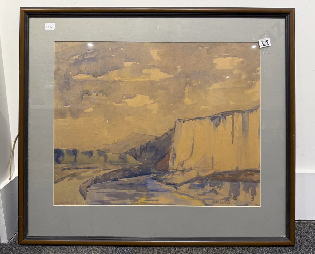 Signed Hargreaves Watercolour Cliffside Study Image 1++
