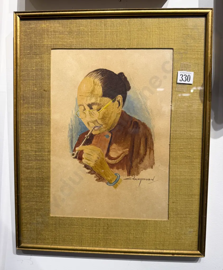 Indistinctly Signed Watercolour Portrait on Paper Image 1++