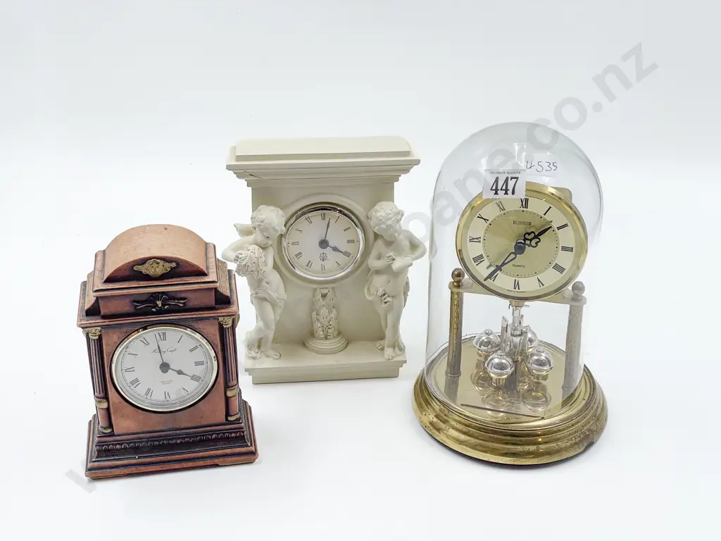 Dome Cased Clock & Two Decorative Mantel Clocks Image 1++