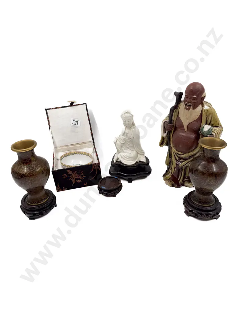 Pair of Cloisonne Vases with Figures & Boxed Bowl Image 1++