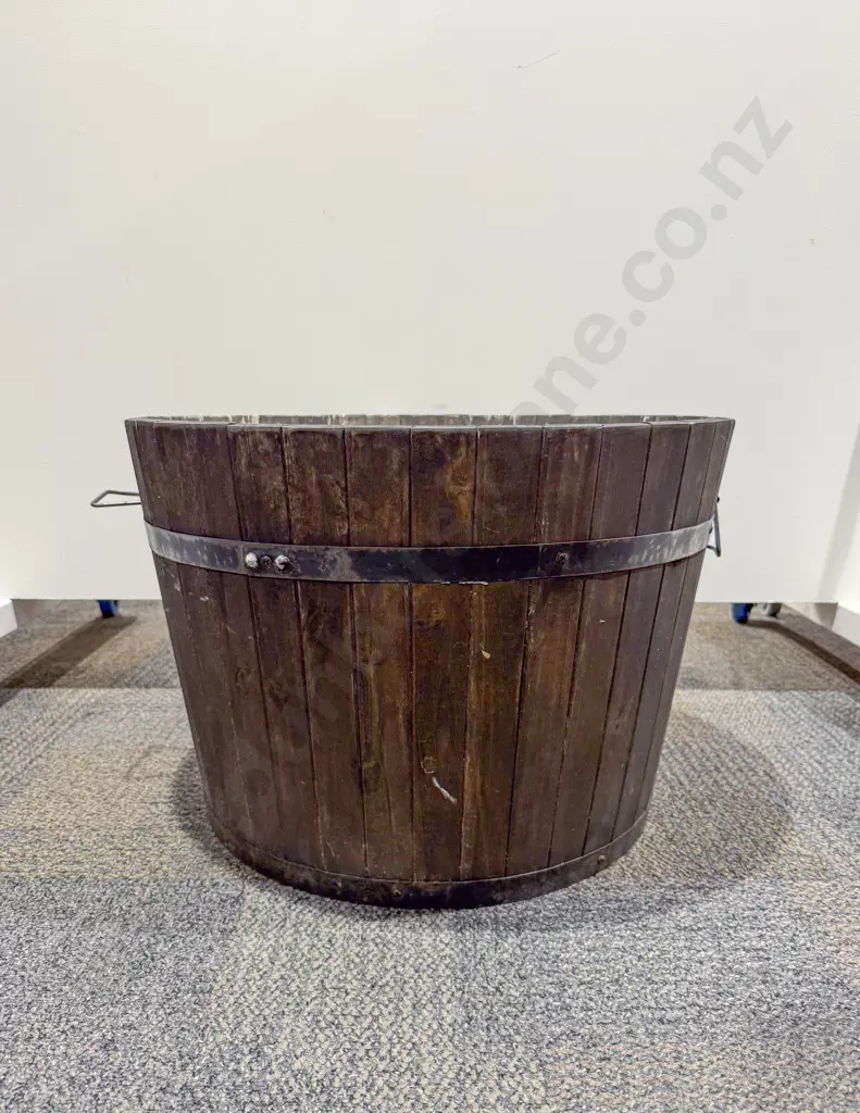 Slatted Wooden Barrel Planter Image 1++