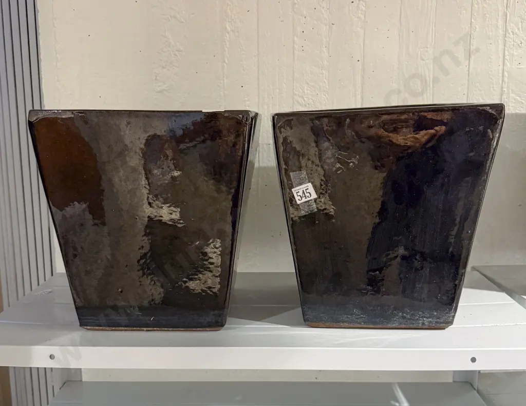 Pair of Glazed Garden Pots Image 1++