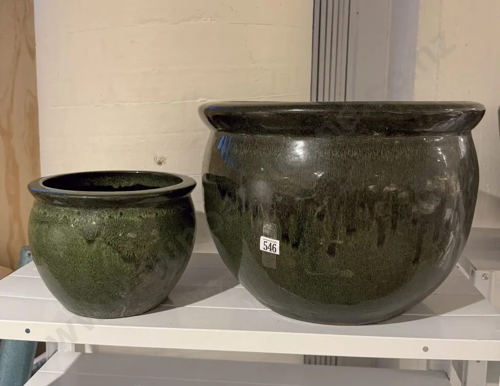Green Glazed Terracotta Garden Pot with Smaller Example Image 1++