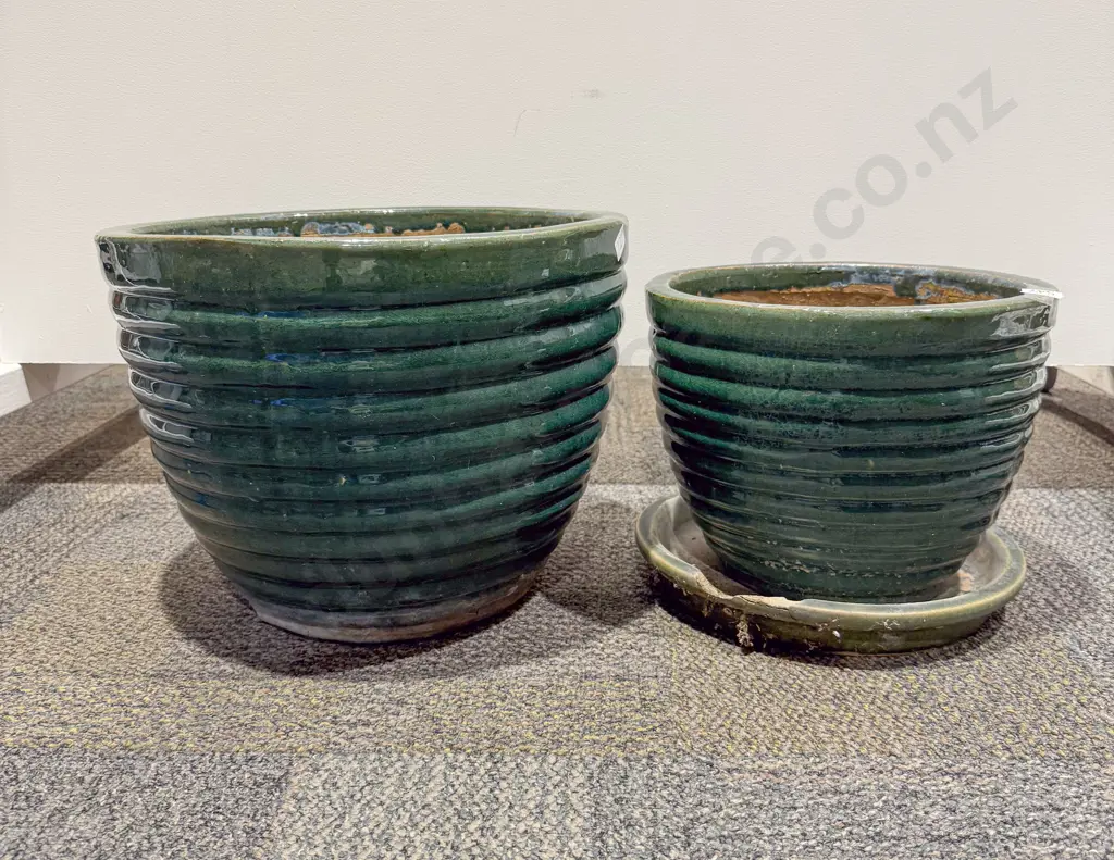 Green Glazed Terracotta Garden Pot with Smaller Example Image 1++