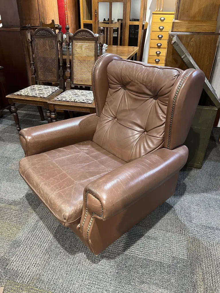 Leather Wingback Armchair Image 1++