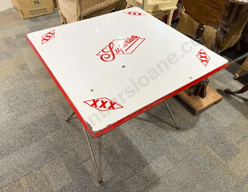 Vintage Advertising Heavy Enamel 'Superior Beer' Mexican Cafe Table Image 1++