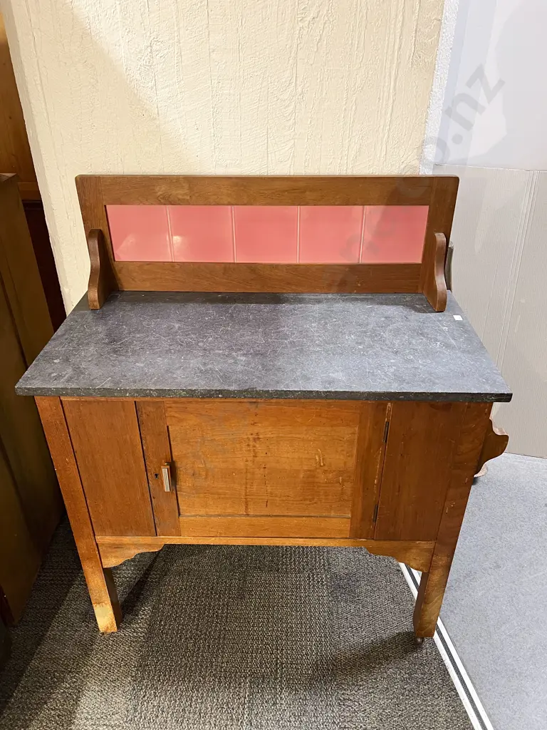 Marble Top Washstand with Tiled Gallery Back Image 1++