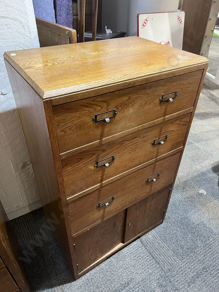 Vintage Oak Filing Drawer with Two Door Cabinet to Base Image 1++