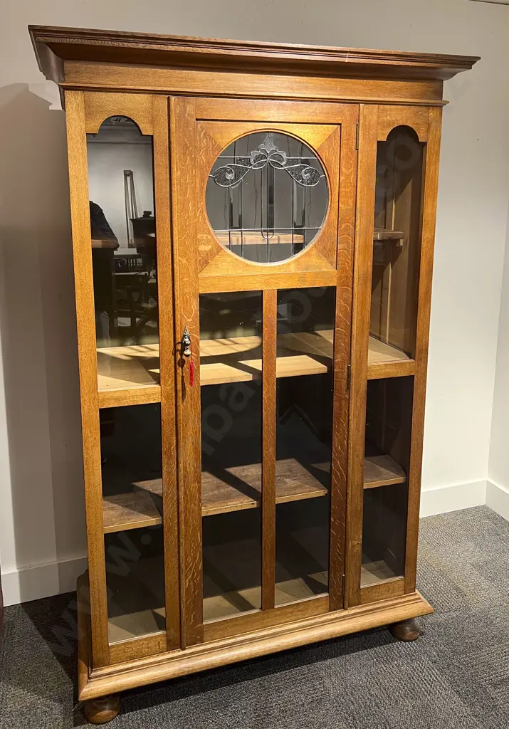 Large Oak Glazed Door Bookcase Image 1++