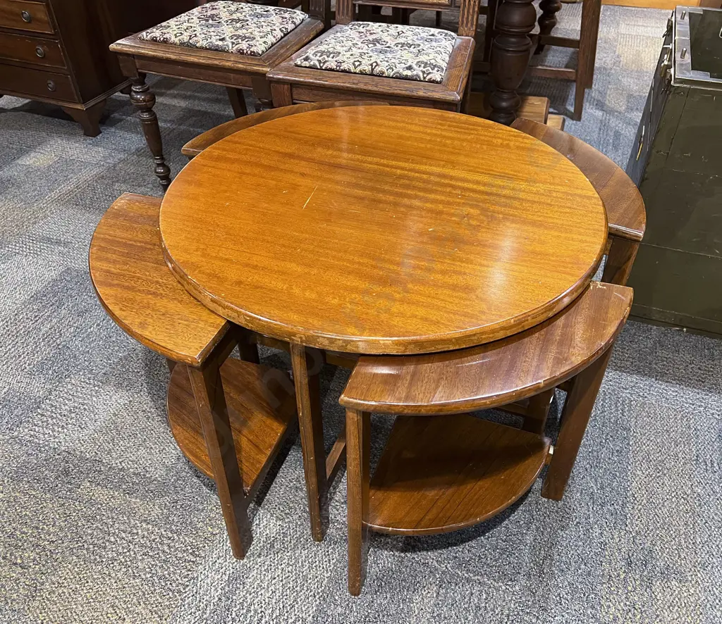 Solid Mahogany Circular Coffee Table with Nesting Quartet of Side Tables Image 1++