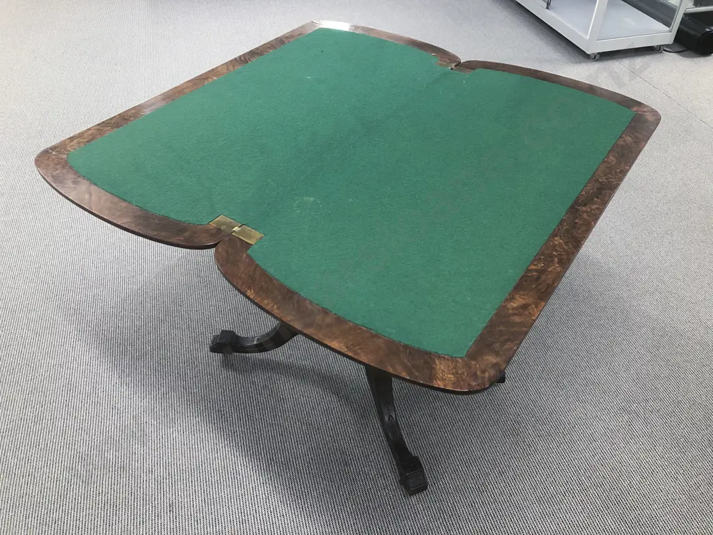 Antique Burr Walnut Foldover Swivel Card Table Image 1++