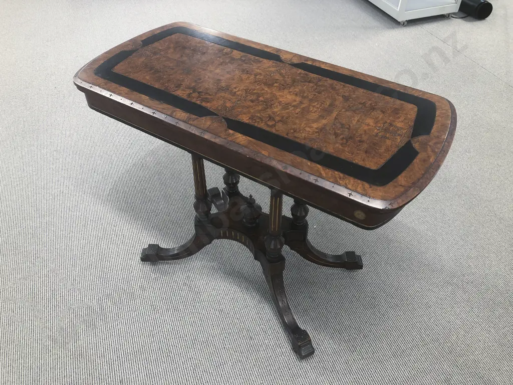 Antique Burr Walnut Foldover Swivel Card Table Image 1++