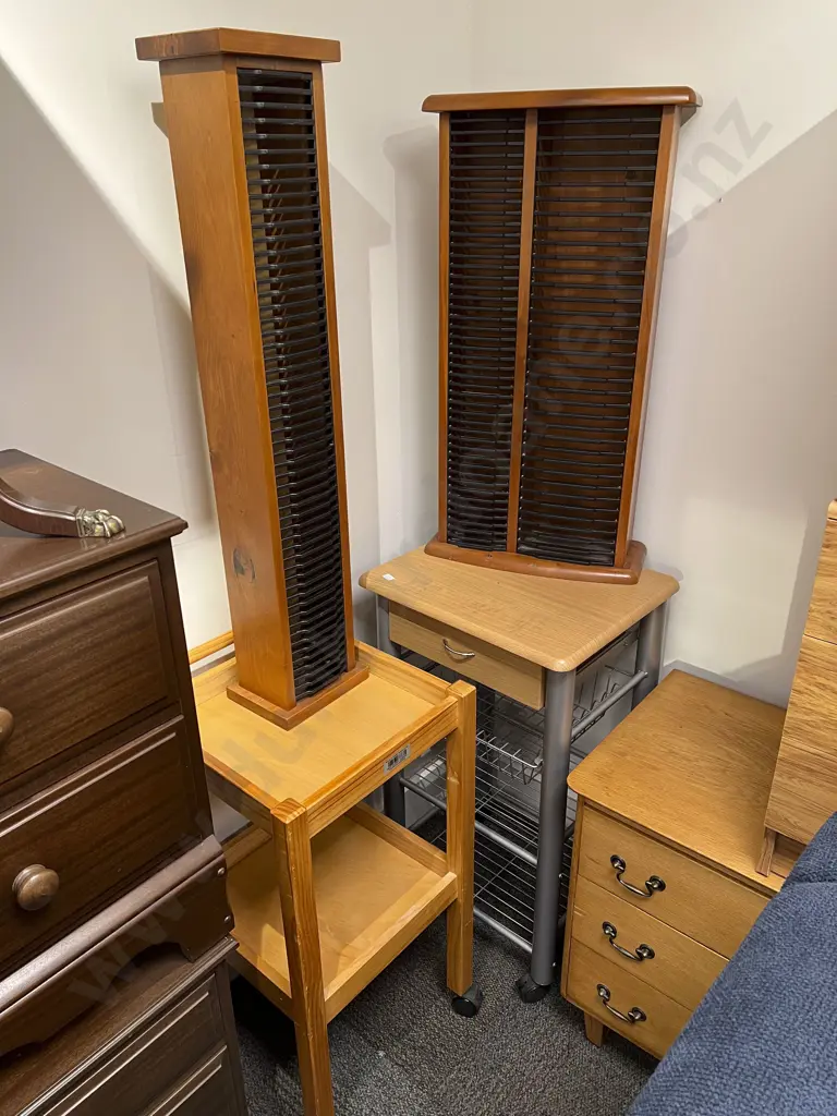 Two Assorted Modern Kitchen Trolleys & Two CD Racks Image 1++