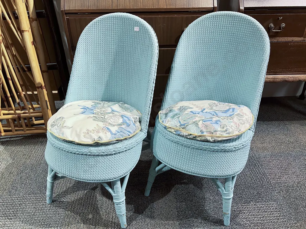 Pair of Lloyd Loom Blue Painted Side Chairs Image 1++