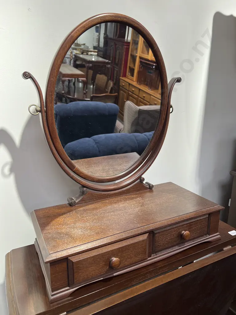 Mahogany Swing Toilet Mirror with Two Drawer Base Image 1++