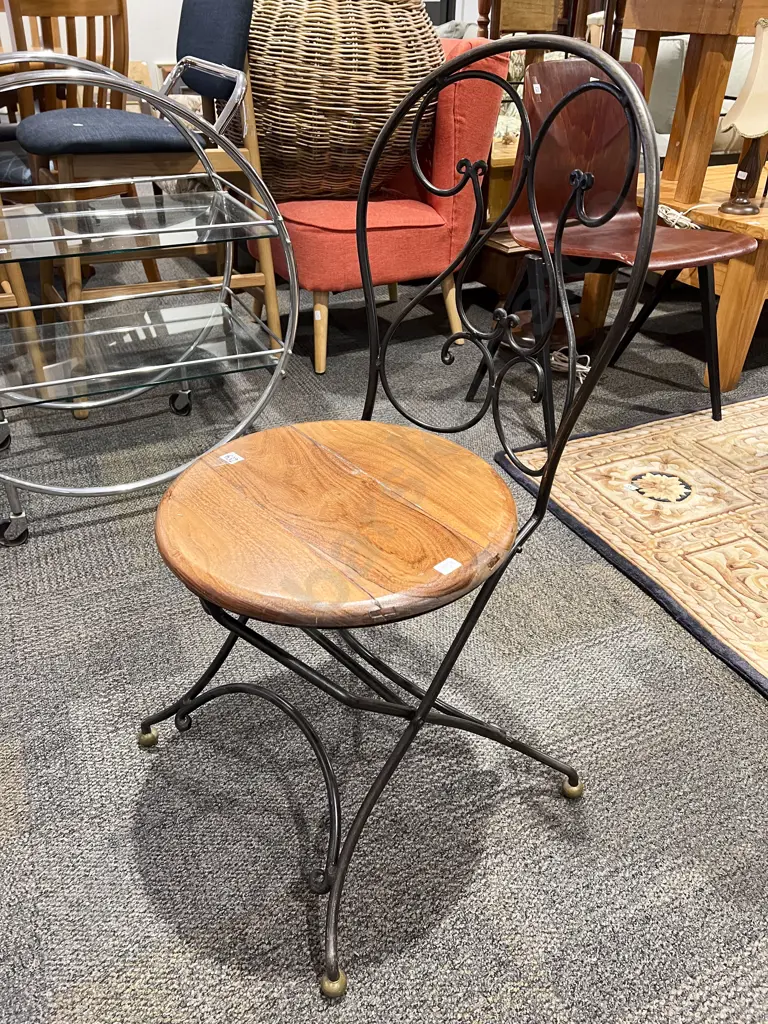 Wooden Seated Wrought Iron Folding Chair Image 1++