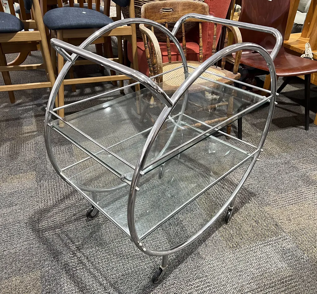 Art Deco Chrome & Glass Two Tier Tea Trolley Image 1++