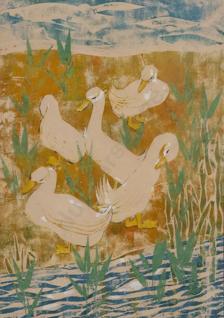 Hilda Walker (1911 - 2002) - Ducks by Pond Image 1++