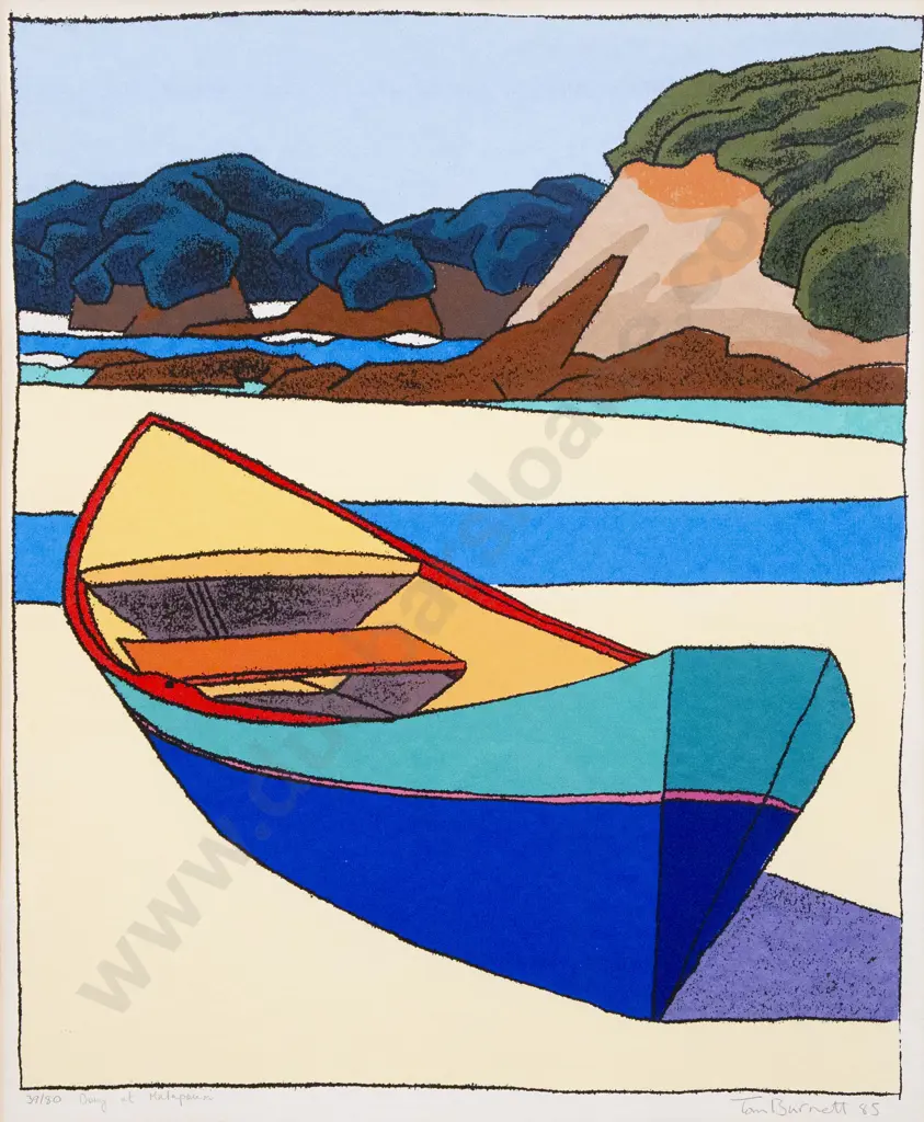 Tom Burnett (b 1958) - Dory at Matapouri Image 1++