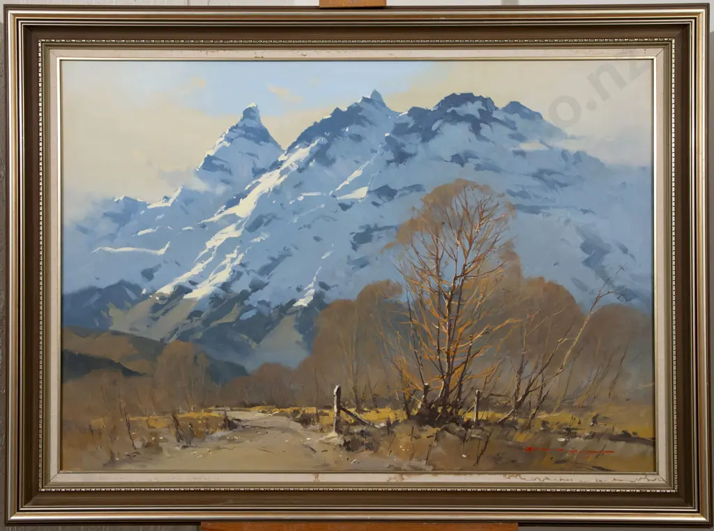 John Crump (b 1943) - Mt Pluto & Mt Earnslaw from the Dart Valley Image 1++