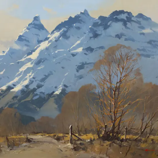 John Crump (b 1943) - Mt Pluto & Mt Earnslaw from the Dart Valley
