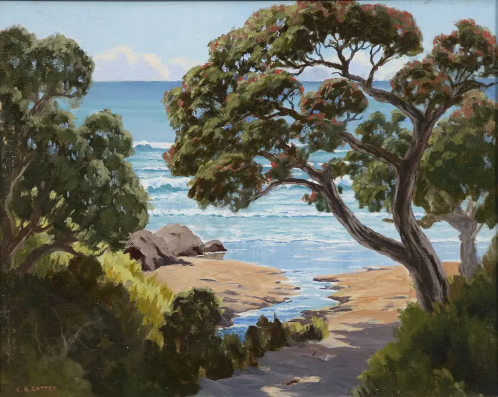 E B Lattey (1899 - 1986) - Te Karo Beach Tairua Image 1++