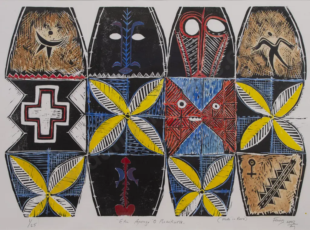 Fatu Feu'u (b 1946) - "Etu Popongi" O Puaikura (Made in Raro) Image 1++