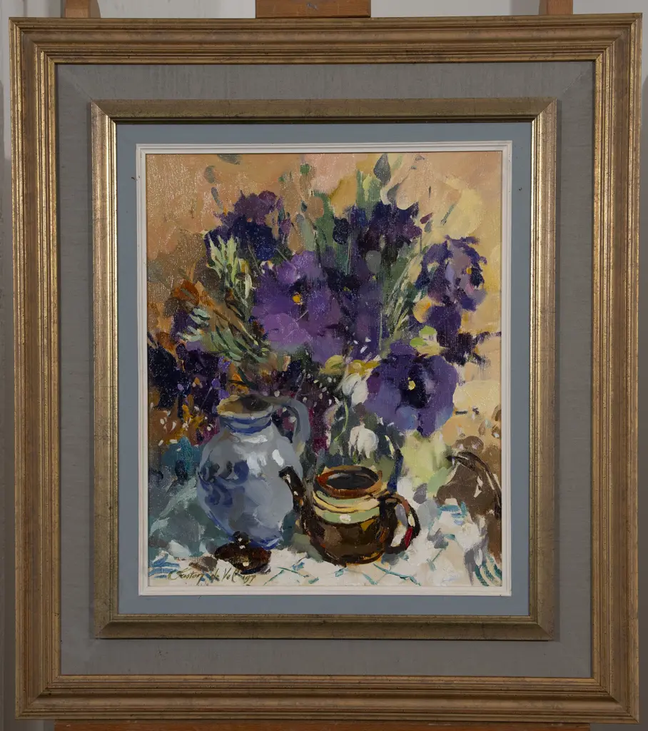 Gaston De Vel (1924 - 2010) - Lisianthus & Teapot Image 1++
