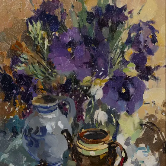Gaston De Vel (1924 - 2010) - Lisianthus & Teapot