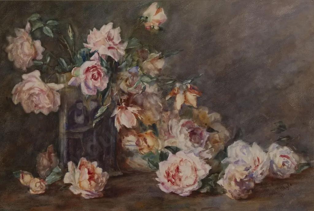 Alice Whyte (1880 - 1952) - Still Life with Roses Image 1++