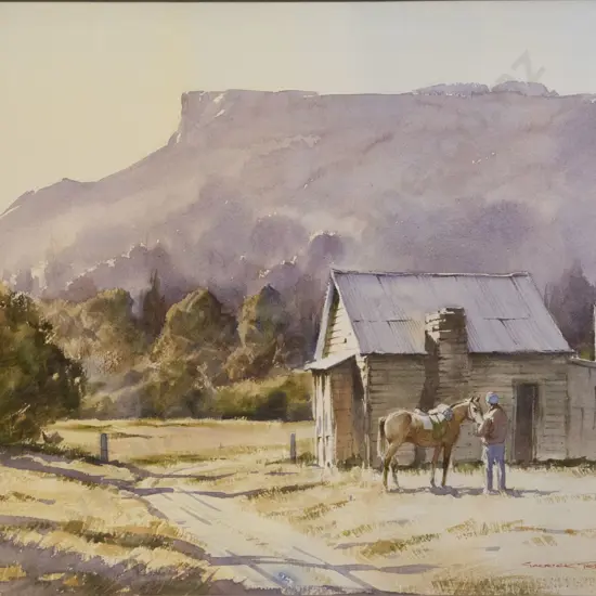 Garrick Tremain (b 1941) - Saddling Up