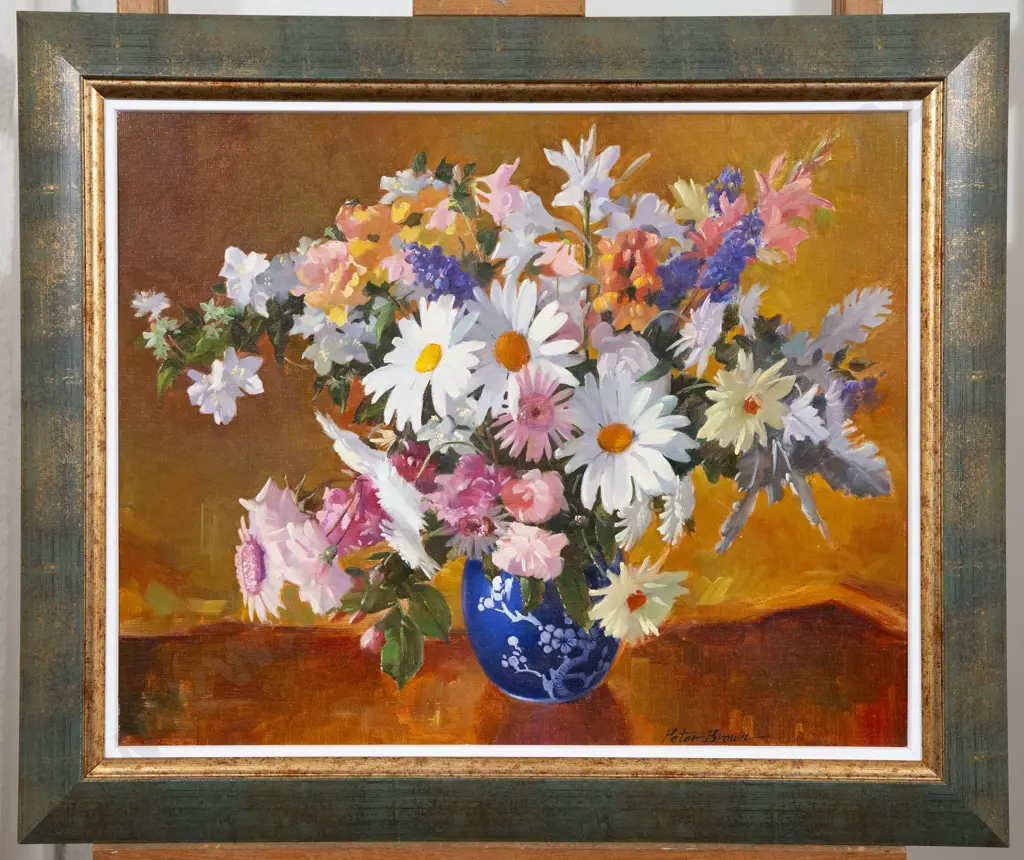Peter Brown (1921 - 2005) - Flowers in a Blue Vase Image 1++