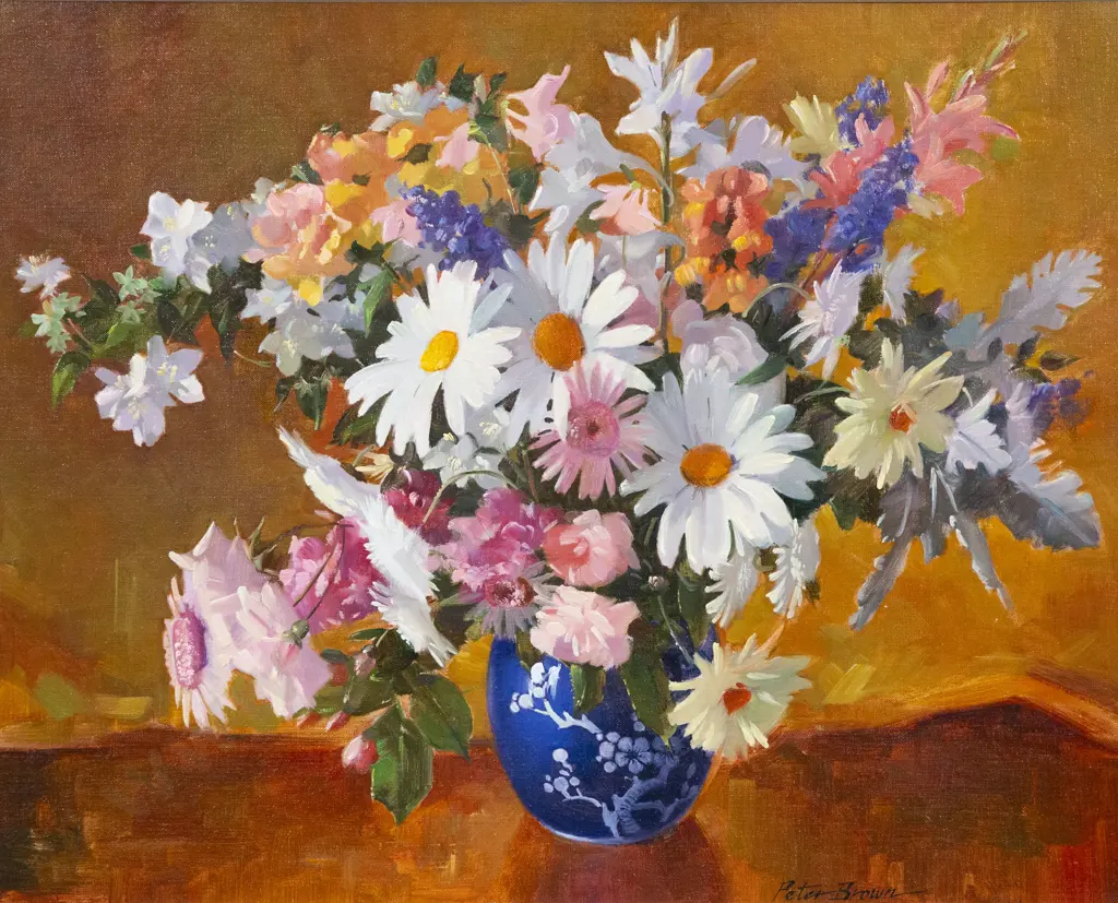 Peter Brown (1921 - 2005) - Flowers in a Blue Vase Image 1++