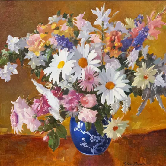 Peter Brown (1921 - 2005) - Flowers in a Blue Vase