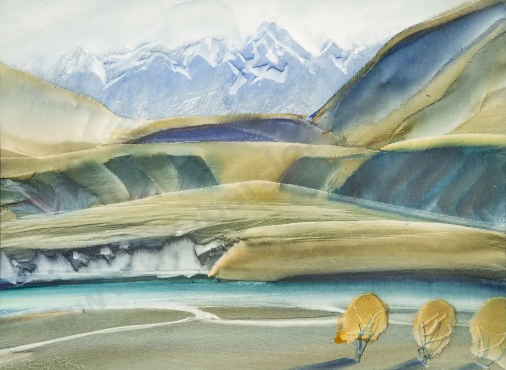 Jack Register (1936 - 2018) - Rangitata River from White Rock Image 1++