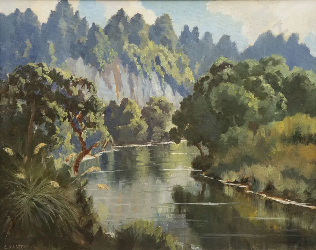 E B Lattey (1899 - 1986) - Mimi River Taranaki Image 1++
