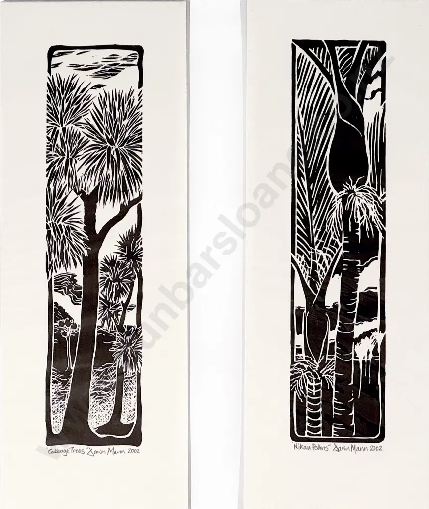 Dawn Mann - Cabbage Trees & Nikau Palms (Unframed Pair) Image 1++