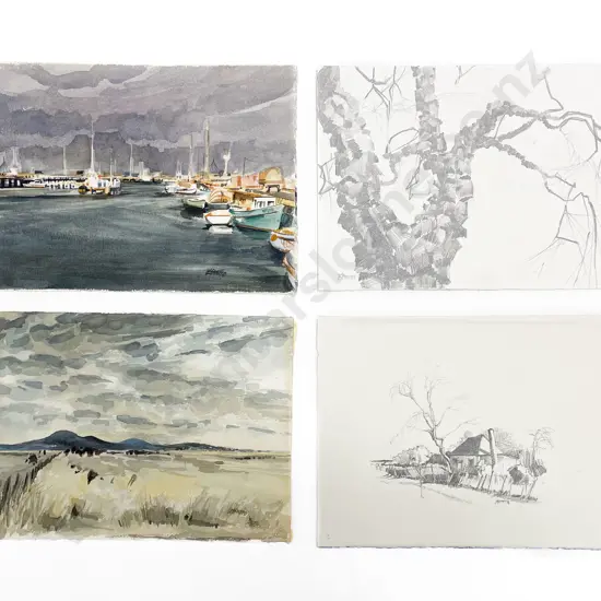 Les Finch (1940 - 2020) - Two Graphite Drawings and Three Watercolours (Unframed)