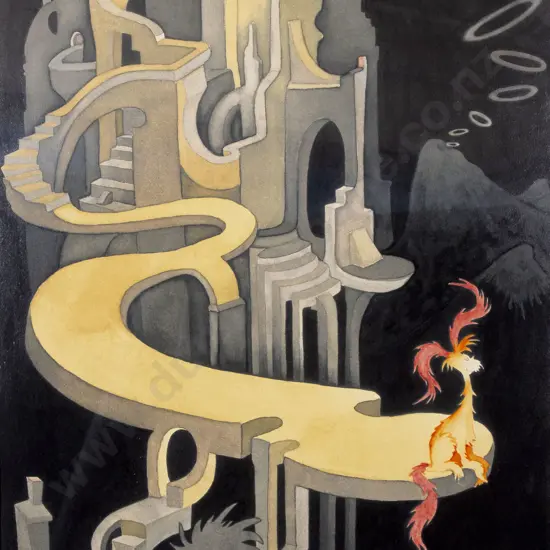 After Theodor Seuss Geisel (American 1904 - 1991) - Pink-Tufted Small Beast in a Night Landscape